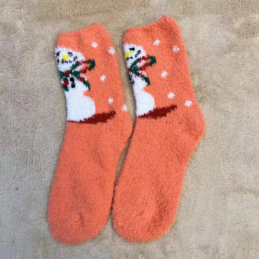 Christmas Red Thickened Coral Fleece Slippers Women's Home Socks Cozy Plush Autumn Winter Floor Socks Warmth And Style