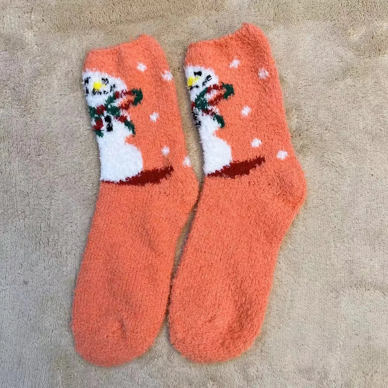 Christmas Red Thickened Coral Fleece Slippers Women's Home Socks Cozy Plush Autumn Winter Floor Socks Warmth And Style