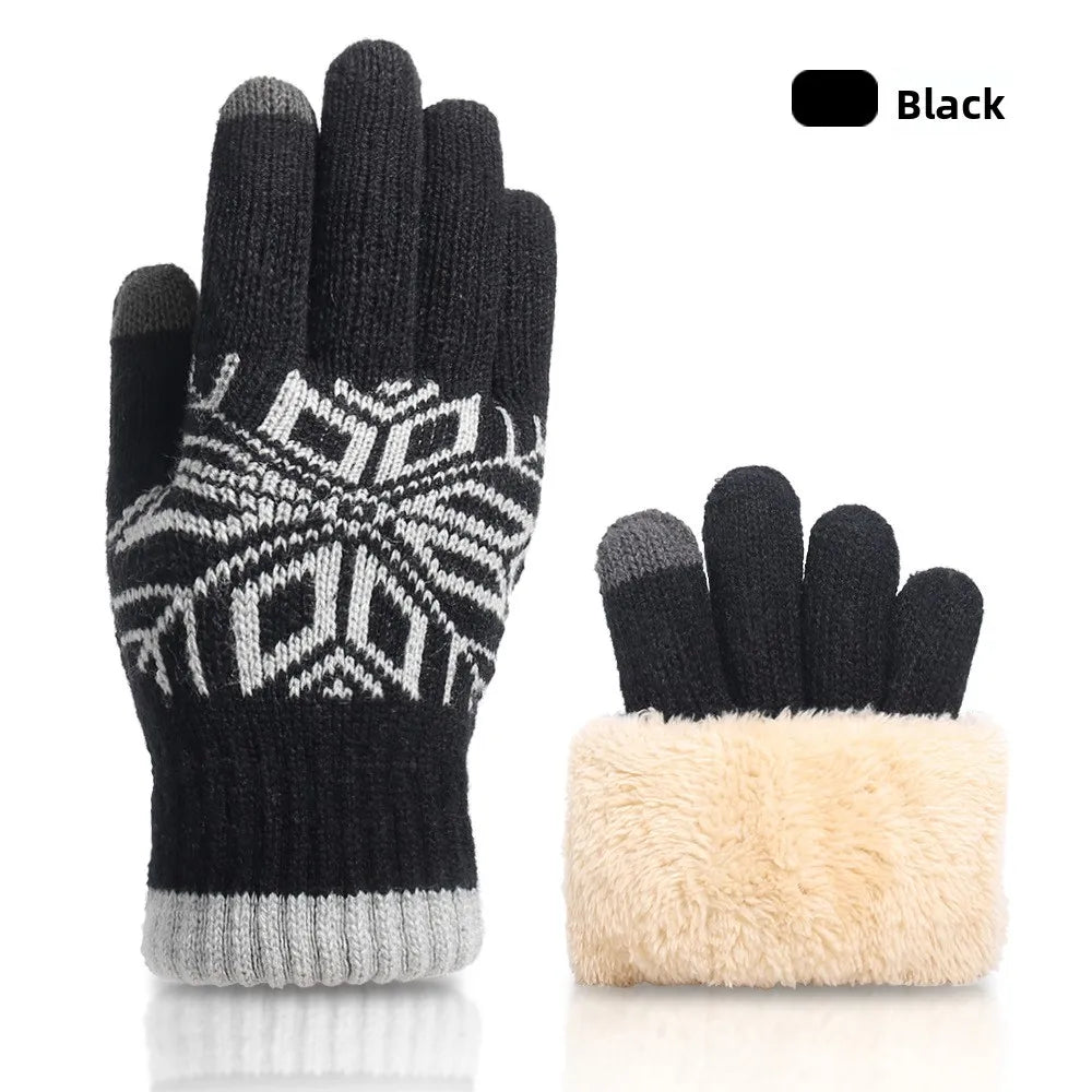 Christmas Double-layer Touch Screen Gloves Thickened Knitted Gloves Outdoor Winter Cold Resistant and Warm Gloves