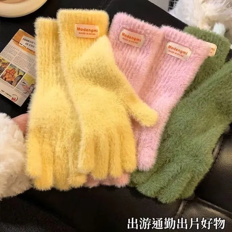Winter Women's Gloves Thick Plush Knit Gloves Warm Velvet Mittens Solid Outdoor Ski Drive Touch Screen Gloves Christmas Gift
