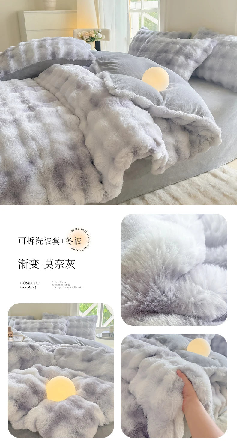 2025 New Class A Bubble Rabbit Fleece Quilt Cover  Thicken The Warm Duvet Cover in Autumn and Winter Skin-friendly Bedding
