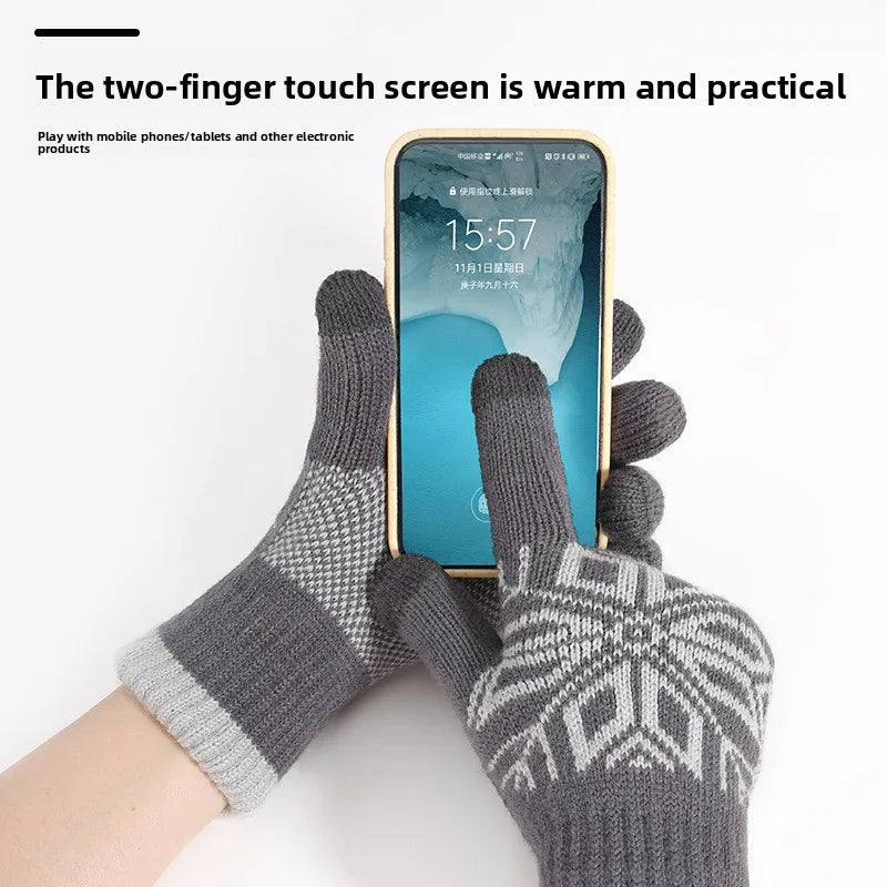 Christmas Double-layer Touch Screen Gloves Thickened Knitted Gloves Outdoor Winter Cold Resistant and Warm Gloves