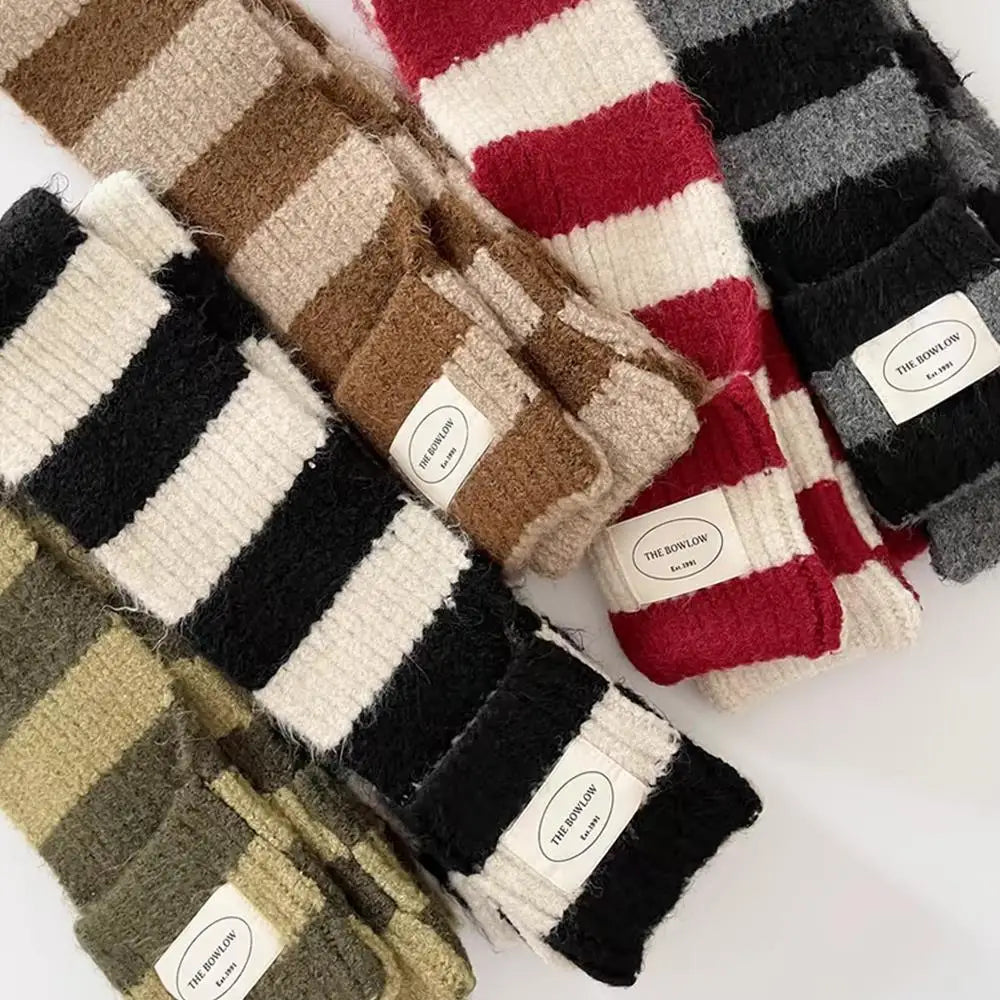 Red Stripe Soft Wool Knitted Scarf Women Winter Korean Thick Warm Scarf Fashion Y2K Harajuku Scarf Shawl Christmas New Year Gift