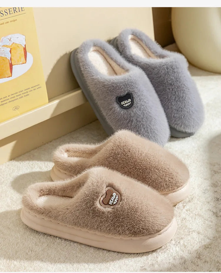 Winter Plush Couple Slippers for Men & Women Ultra Soft Memory Foam Cloud Comfort Non-Slip Thick Sole Indoor/Outdoor House Shoes