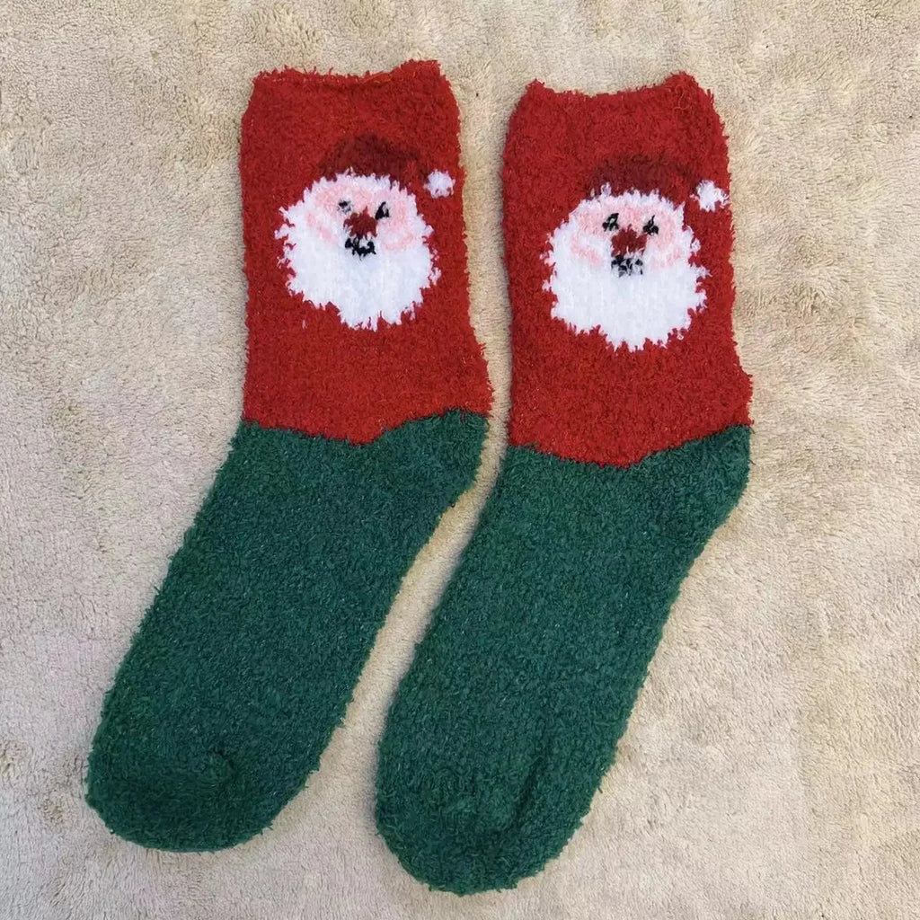 Christmas Red Thickened Coral Fleece Slippers Women's Home Socks Cozy Plush Autumn Winter Floor Socks Warmth And Style