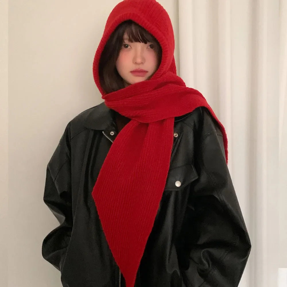Korean Balaclava bonnet beanies y2k Hat scarf one-piece thickened warm retro Neck protection winter accessories knitted Law hat