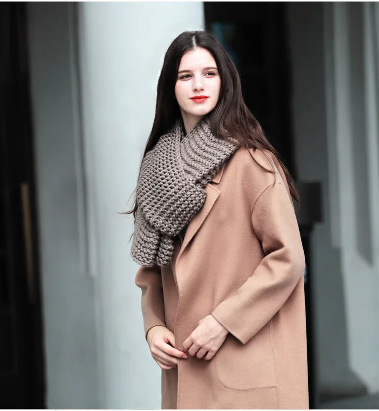 Hand Knitted Chunky Yarn Plain Scarf for Women Winter Thick Warm Soft Wool Like Scarf Fashion Long Scarves Casual Outdoor Travel