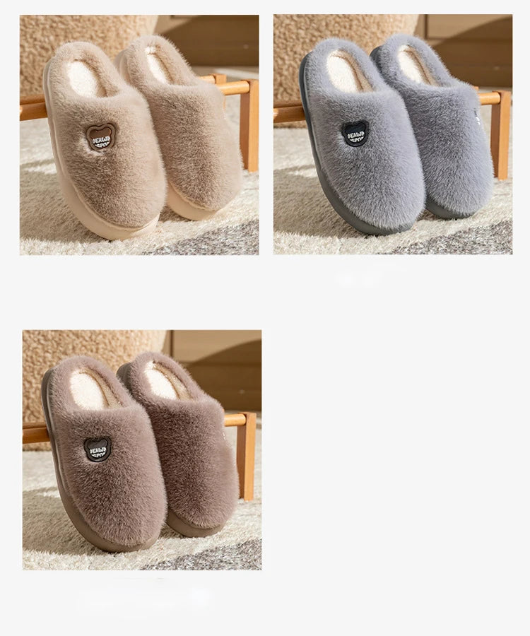 Winter Plush Couple Slippers for Men & Women Ultra Soft Memory Foam Cloud Comfort Non-Slip Thick Sole Indoor/Outdoor House Shoes