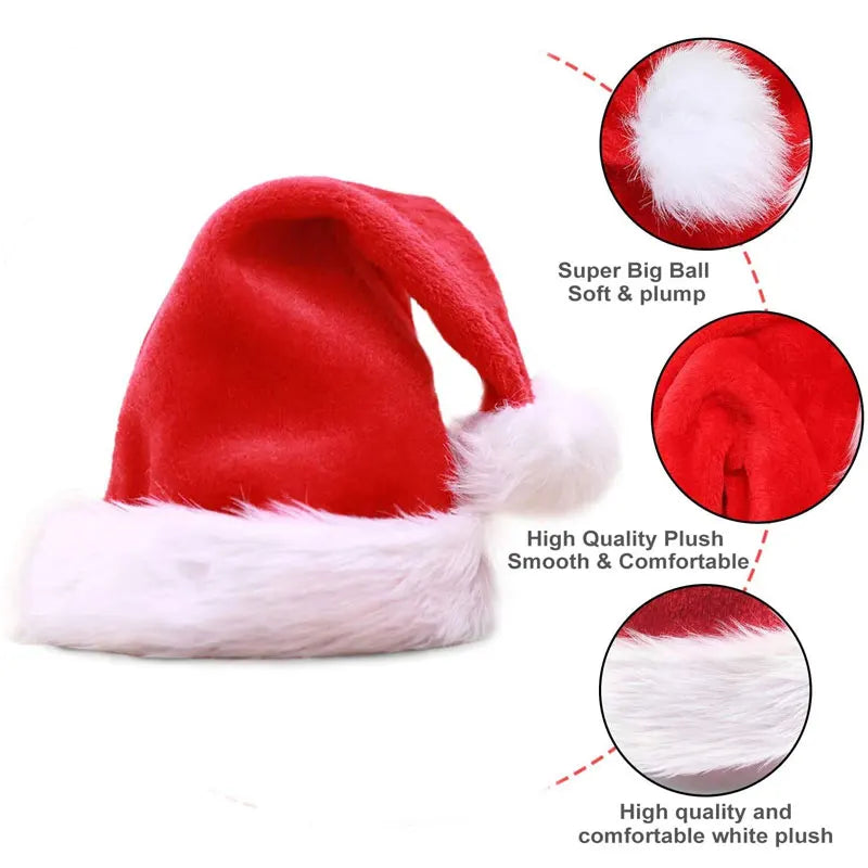 Christmas Santa Hat For Adults And Kids Xmas Red Long Plush Holiday Hats Comfort Velvet Party 2025 New Year Festive Supplies