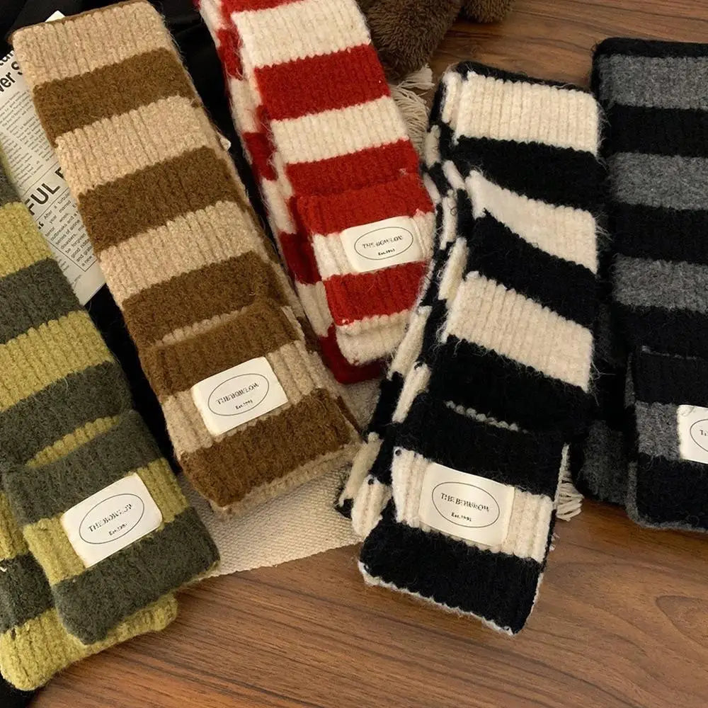 Red Stripe Soft Wool Knitted Scarf Women Winter Korean Thick Warm Scarf Fashion Y2K Harajuku Scarf Shawl Christmas New Year Gift