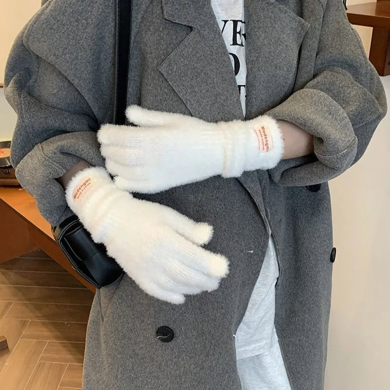 Winter Women's Gloves Thick Plush Knit Gloves Warm Velvet Mittens Solid Outdoor Ski Drive Touch Screen Gloves Christmas Gift