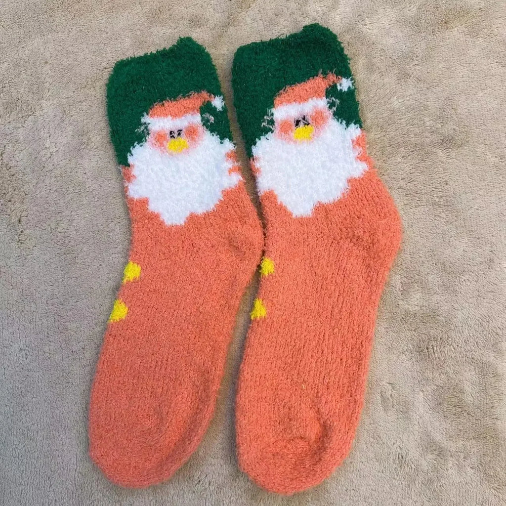 Christmas Red Thickened Coral Fleece Slippers Women's Home Socks Cozy Plush Autumn Winter Floor Socks Warmth And Style