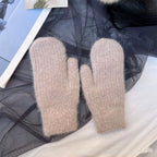New Fashion Knitted Gloves Men's and Women's Double-layer Velvet Warm Rabbit Fur Winter Out Cold Simple 23*11CM