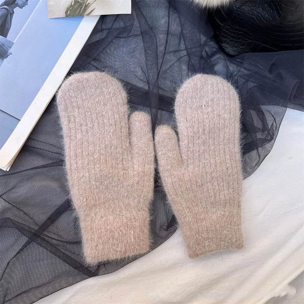 New Fashion Knitted Gloves Men's and Women's Double-layer Velvet Warm Rabbit Fur Winter Out Cold Simple 23*11CM