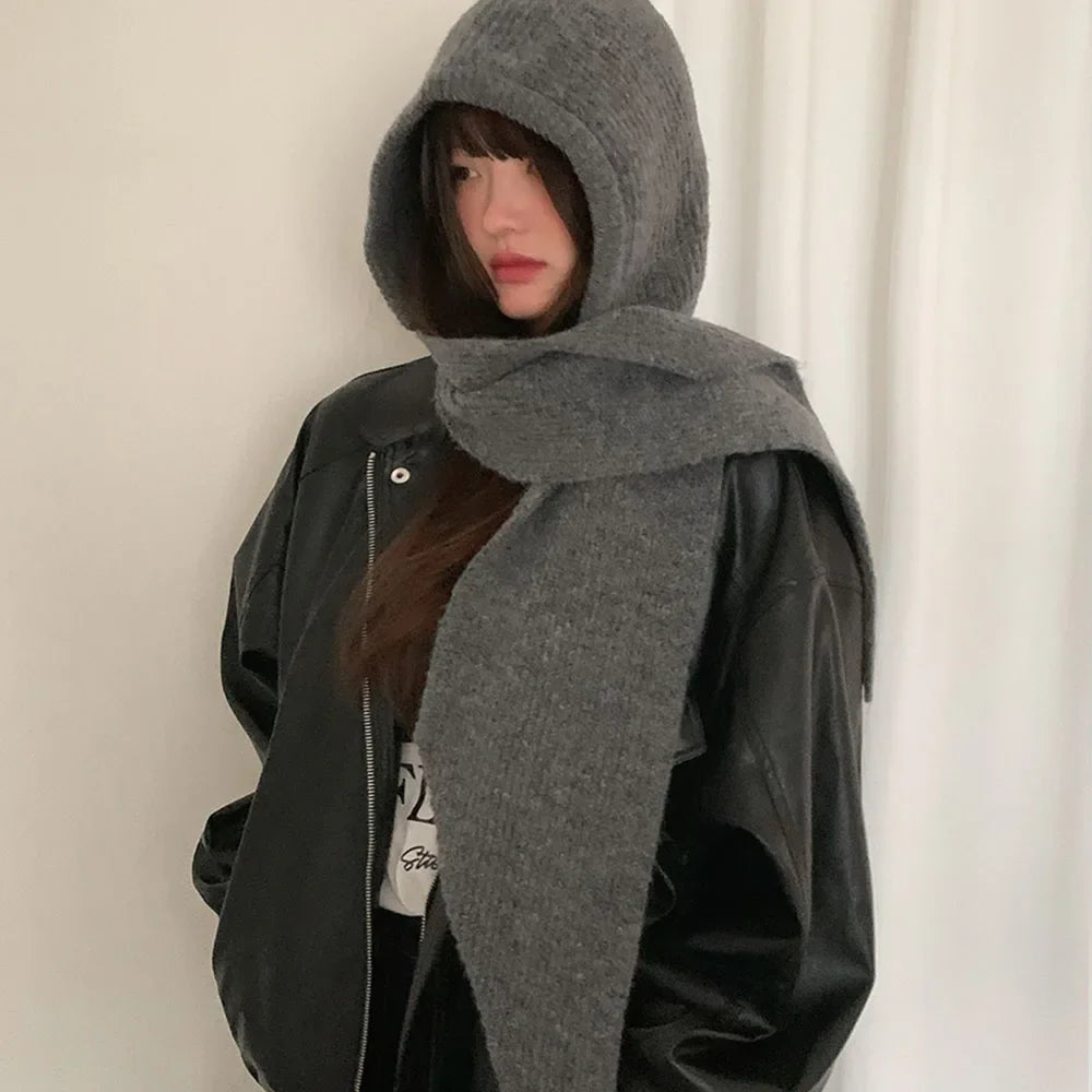 Korean Balaclava bonnet beanies y2k Hat scarf one-piece thickened warm retro Neck protection winter accessories knitted Law hat