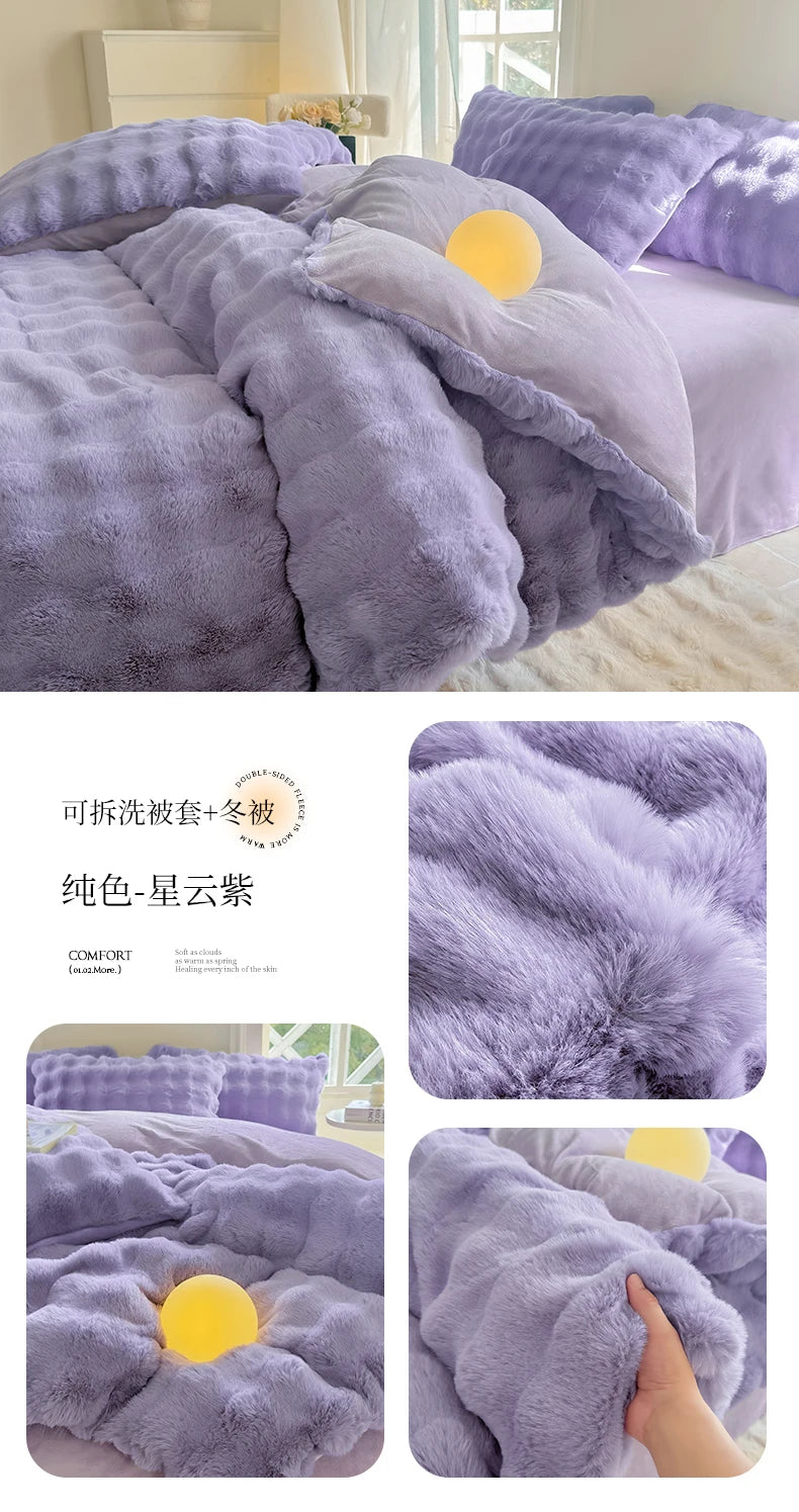 2025 New Class A Bubble Rabbit Fleece Quilt Cover  Thicken The Warm Duvet Cover in Autumn and Winter Skin-friendly Bedding