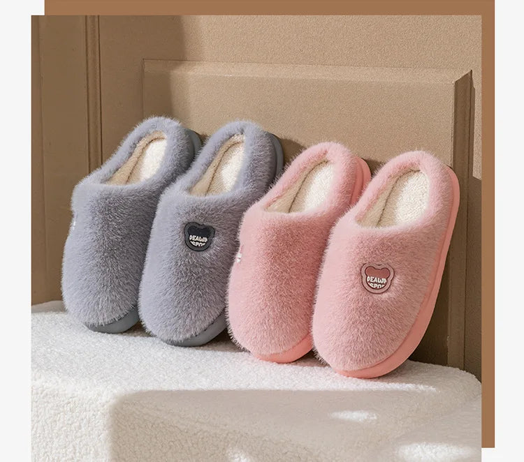 Winter Plush Couple Slippers for Men & Women Ultra Soft Memory Foam Cloud Comfort Non-Slip Thick Sole Indoor/Outdoor House Shoes
