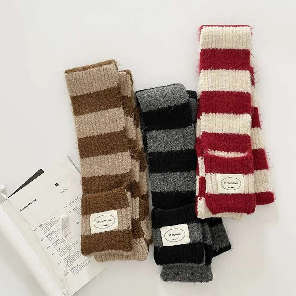 Red Stripe Soft Wool Knitted Scarf Women Winter Korean Thick Warm Scarf Fashion Y2K Harajuku Scarf Shawl Christmas New Year Gift