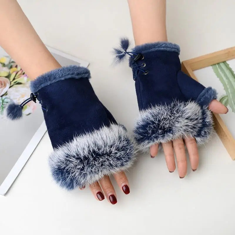 Soft Winter Half Finger Gloves Women Warm Luxury  Plush  Fingerless Gloves Wrist Mittens Writting