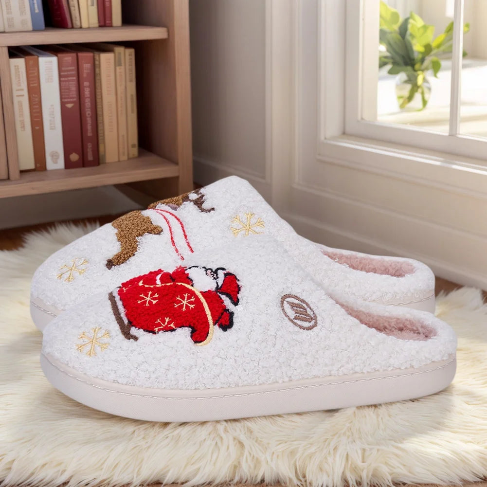Winter Lovely Women Slippers Christmas Santa Claus Elk Plush Slippers Girls Fashion Indoor Slides Couples Soft Flat House Shoes