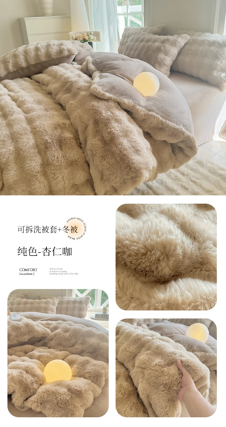 2025 New Class A Bubble Rabbit Fleece Quilt Cover  Thicken The Warm Duvet Cover in Autumn and Winter Skin-friendly Bedding