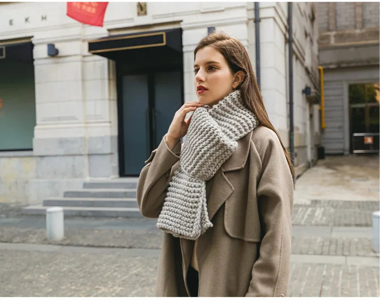 Hand Knitted Chunky Yarn Plain Scarf for Women Winter Thick Warm Soft Wool Like Scarf Fashion Long Scarves Casual Outdoor Travel