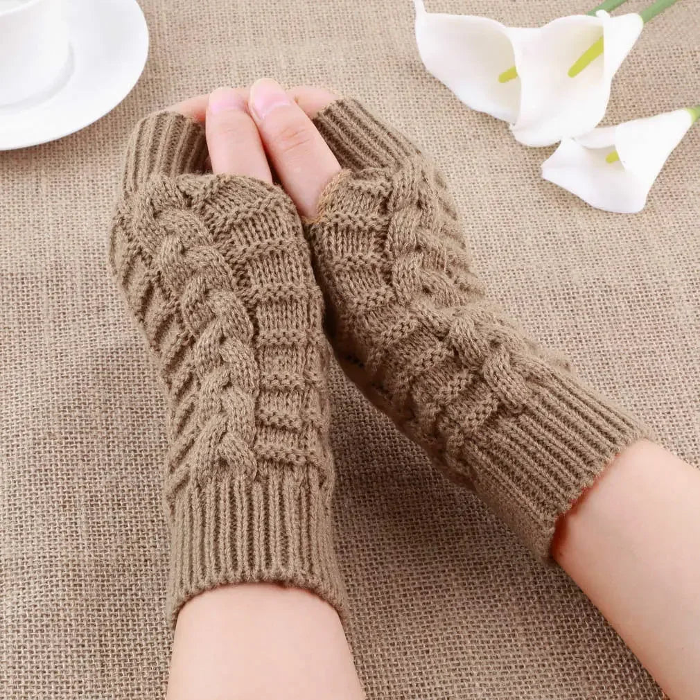 2024 New Women Long Fingerless Gloves Winter Mitten Knitted Warmer Arm Sleeve Thin Casual Soft Fingerless Unisex Gloves