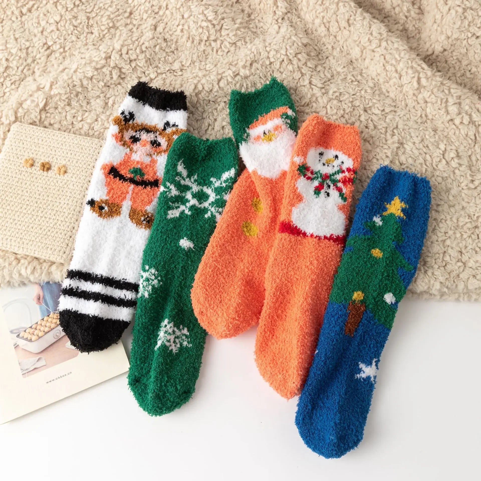 Christmas Red Thickened Coral Fleece Slippers Women's Home Socks Cozy Plush Autumn Winter Floor Socks Warmth And Style