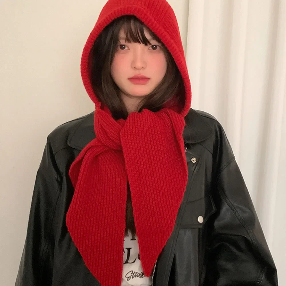 Korean Balaclava bonnet beanies y2k Hat scarf one-piece thickened warm retro Neck protection winter accessories knitted Law hat