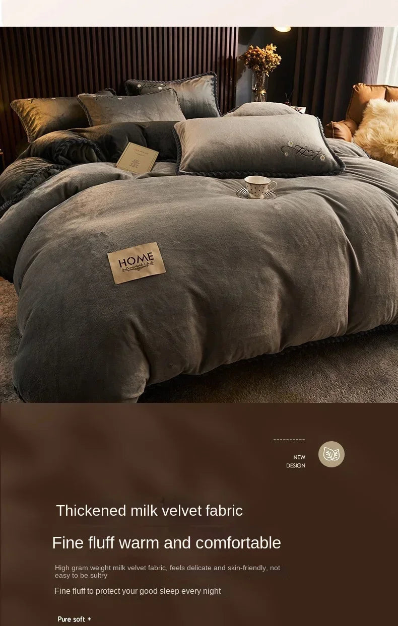 New Blue Milk Velvet Soft and Warm Duvet Cover Queen Size Double-Sided Plush Winter Blanket Bedding Luxury Duvet Cover