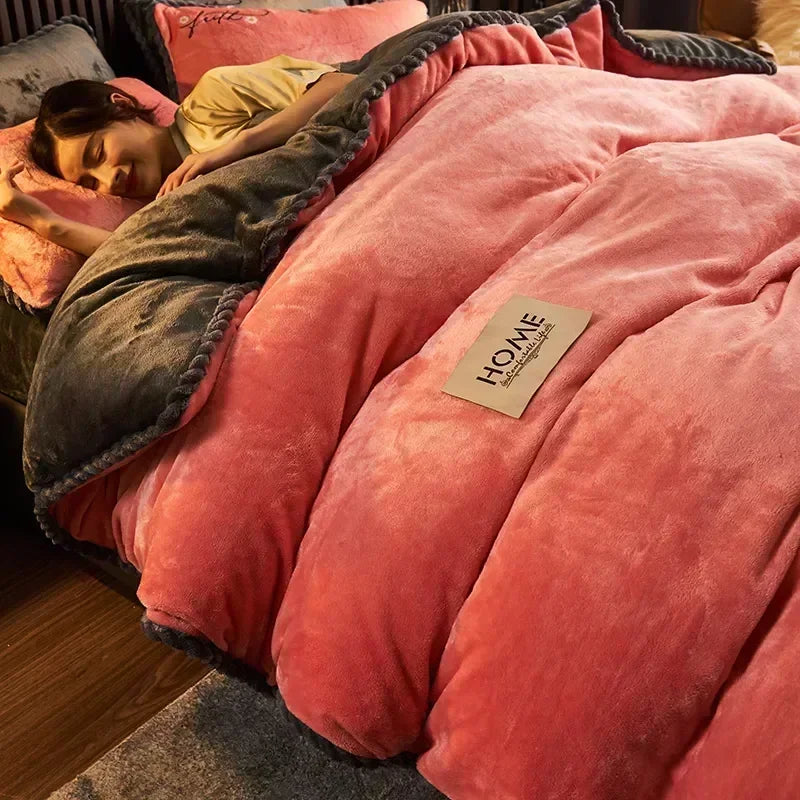 New Blue Milk Velvet Soft and Warm Duvet Cover Queen Size Double-Sided Plush Winter Blanket Bedding Luxury Duvet Cover