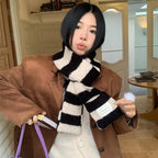Red Stripe Soft Wool Knitted Scarf Women Winter Korean Thick Warm Scarf Fashion Y2K Harajuku Scarf Shawl Christmas New Year Gift