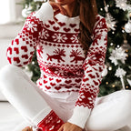 2025 Winter Women Christmas Sweater Snowflak Print Knitted Jumpers Full Sleeve Knitwear Casual Soft Jacquard Pullover Xmas Look