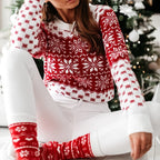 2025 Winter Women Christmas Sweater Snowflak Print Knitted Jumpers Full Sleeve Knitwear Casual Soft Jacquard Pullover Xmas Look