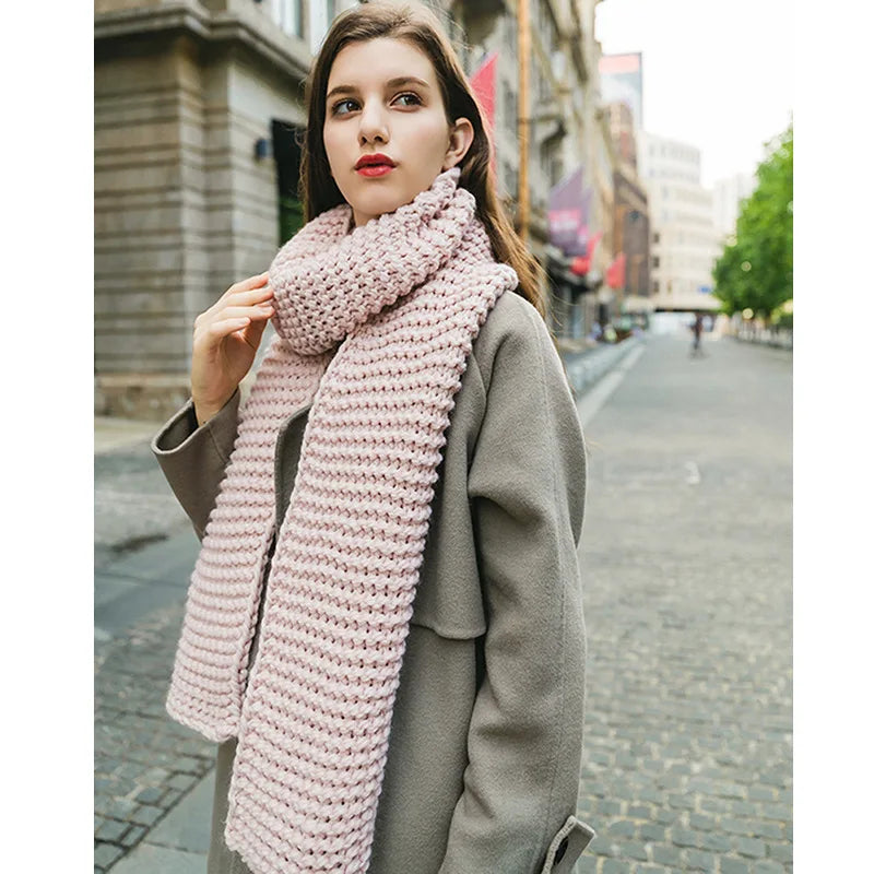 Hand Knitted Chunky Yarn Plain Scarf for Women Winter Thick Warm Soft Wool Like Scarf Fashion Long Scarves Casual Outdoor Travel