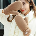 Plush Fluffy Gloves ColdProtection Windproof Thick Mittens Winter Warm Furry Gloves for Women Lovely Soft Outdoor Cycling Gloves