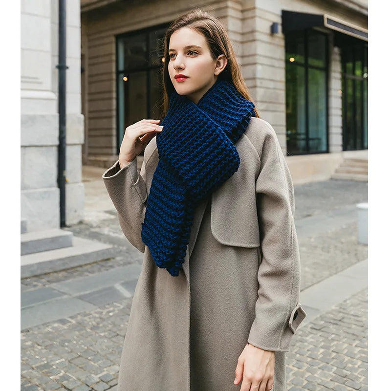 Hand Knitted Chunky Yarn Plain Scarf for Women Winter Thick Warm Soft Wool Like Scarf Fashion Long Scarves Casual Outdoor Travel