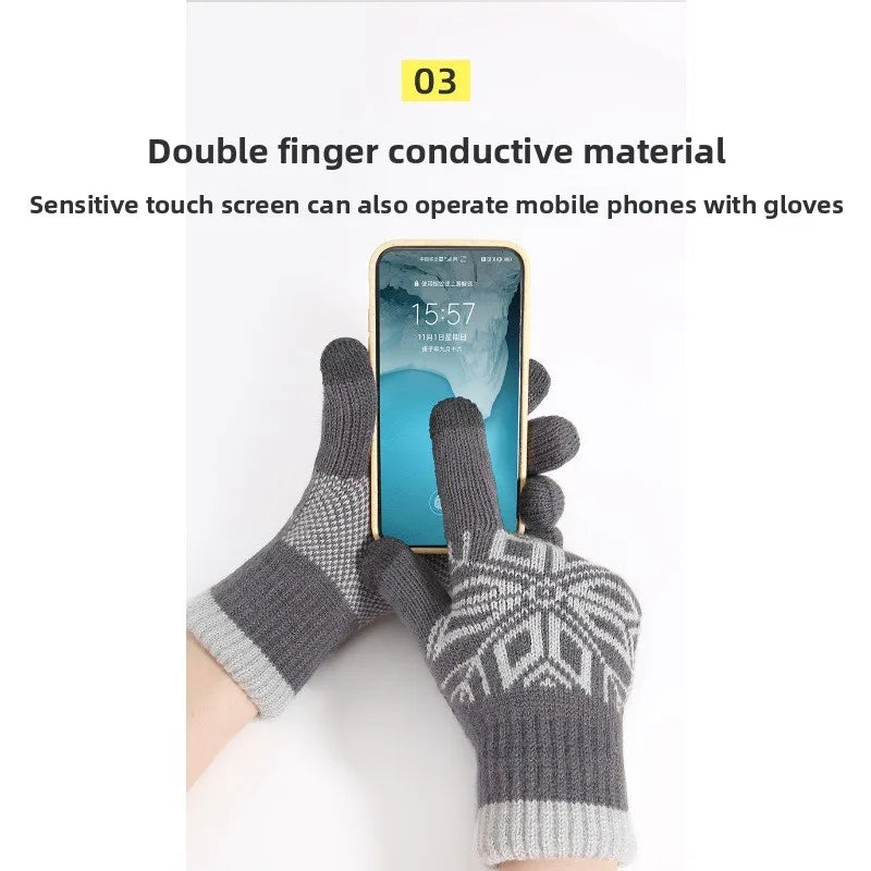 Christmas Double-layer Touch Screen Gloves Thickened Knitted Gloves Outdoor Winter Cold Resistant and Warm Gloves