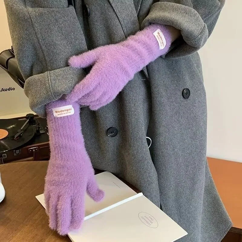 Winter Women's Gloves Thick Plush Knit Gloves Warm Velvet Mittens Solid Outdoor Ski Drive Touch Screen Gloves Christmas Gift