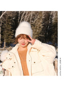 Fashion Warm Cashmere Wool Skullies Angola Rabbit Fur Winter Knitted Beanies Women Cap Female Three Fold Ski Outdoor Hats