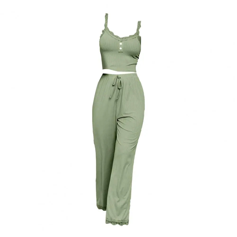 Women Casual Two-piece Set Home Loungewear  Women Summer Pajamas Low-cut Tube Top Drawstring Pants Suit Tank Top Trousers Set