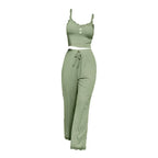 Women Casual Two-piece Set Home Loungewear  Women Summer Pajamas Low-cut Tube Top Drawstring Pants Suit Tank Top Trousers Set