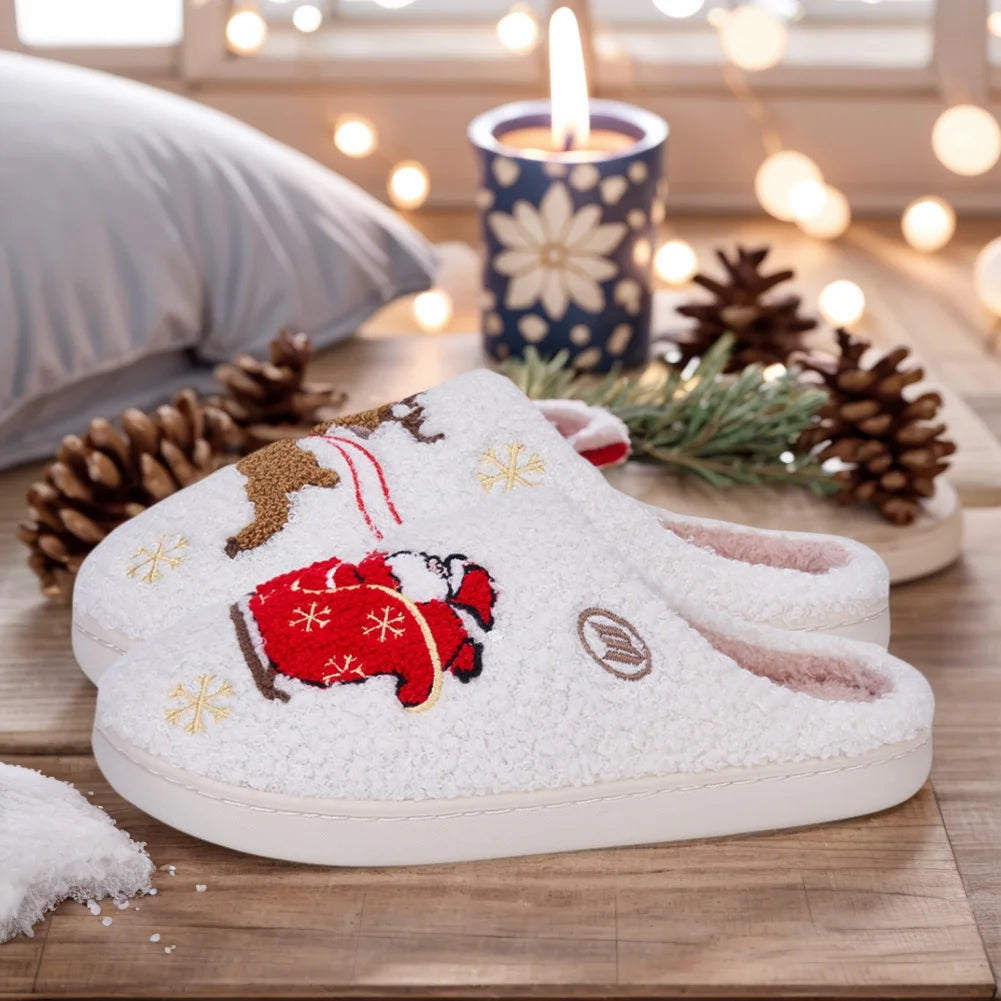 Winter Lovely Women Slippers Christmas Santa Claus Elk Plush Slippers Girls Fashion Indoor Slides Couples Soft Flat House Shoes