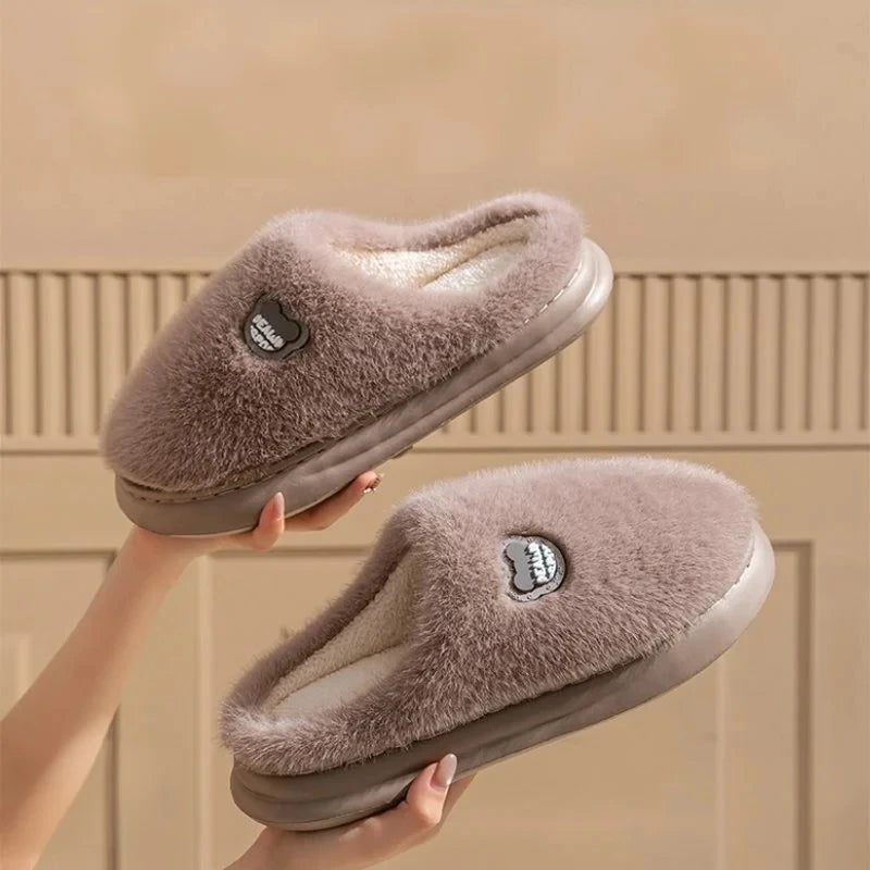 Winter Plush Couple Slippers for Men & Women Ultra Soft Memory Foam Cloud Comfort Non-Slip Thick Sole Indoor/Outdoor House Shoes