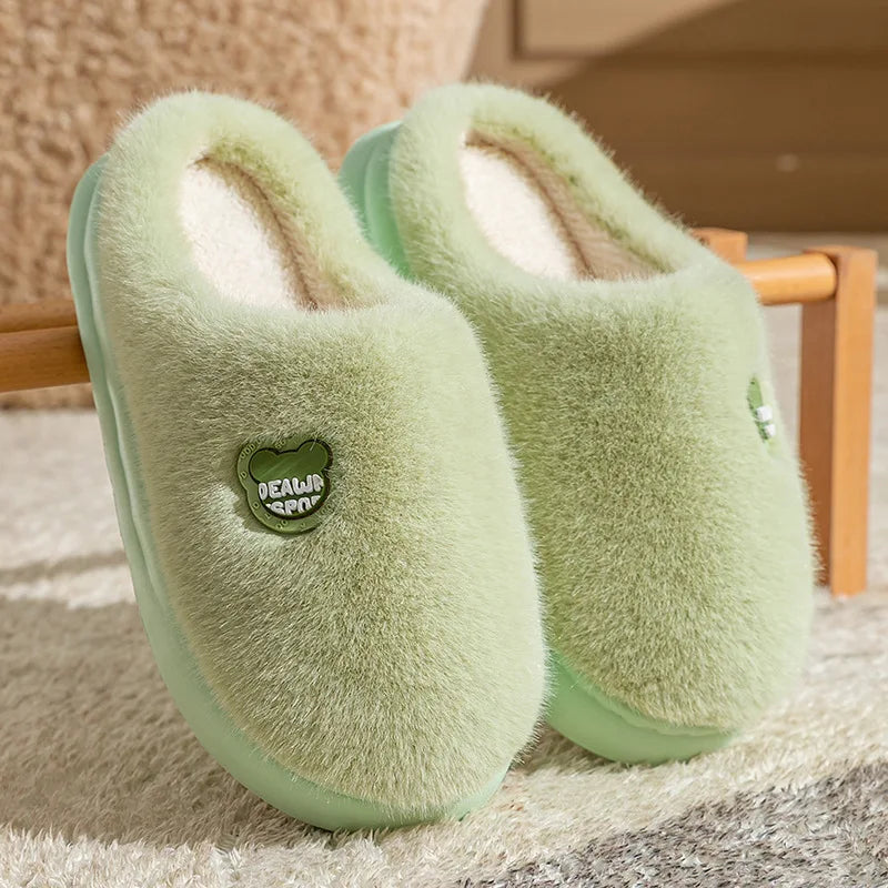Winter Plush Couple Slippers for Men & Women Ultra Soft Memory Foam Cloud Comfort Non-Slip Thick Sole Indoor/Outdoor House Shoes
