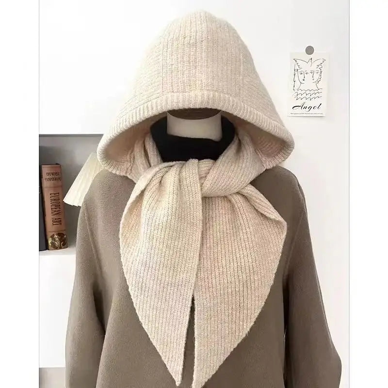 Korean Balaclava bonnet beanies y2k Hat scarf one-piece thickened warm retro Neck protection winter accessories knitted Law hat