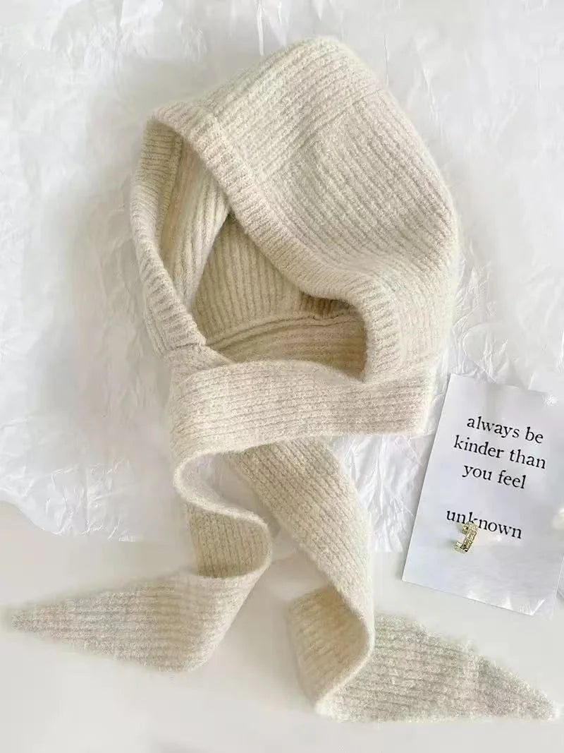 Korean Balaclava bonnet beanies y2k Hat scarf one-piece thickened warm retro Neck protection winter accessories knitted Law hat