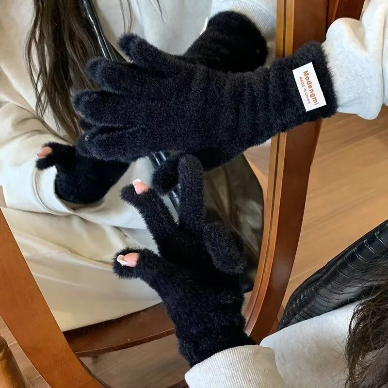 Winter Women's Gloves Thick Plush Knit Gloves Warm Velvet Mittens Solid Outdoor Ski Drive Touch Screen Gloves Christmas Gift