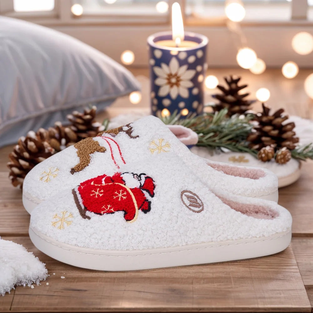 Winter Lovely Women Slippers Christmas Santa Claus Elk Plush Slippers Girls Fashion Indoor Slides Couples Soft Flat House Shoes
