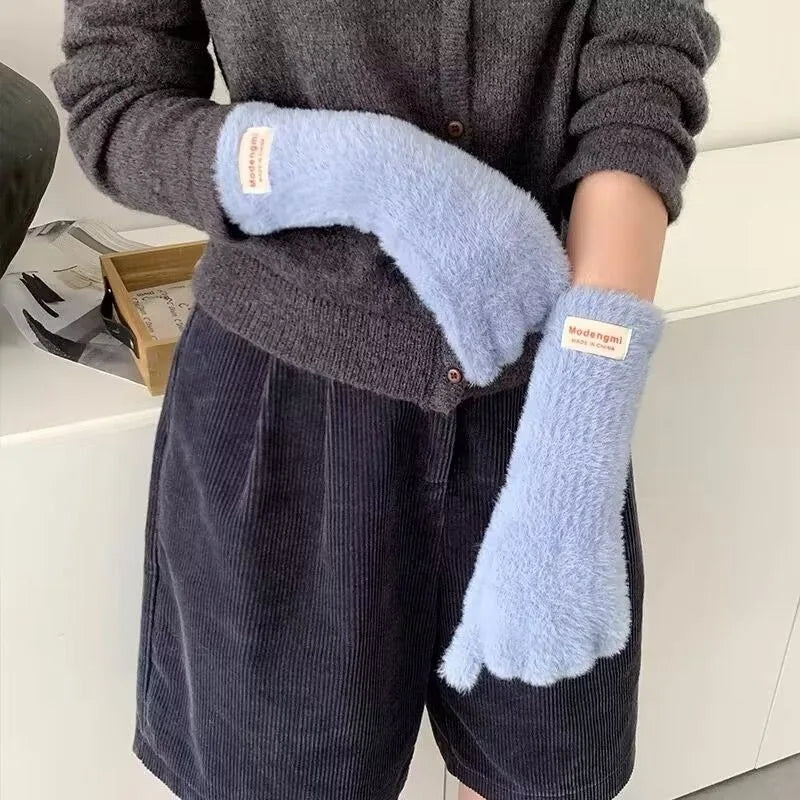 Winter Women's Gloves Thick Plush Knit Gloves Warm Velvet Mittens Solid Outdoor Ski Drive Touch Screen Gloves Christmas Gift